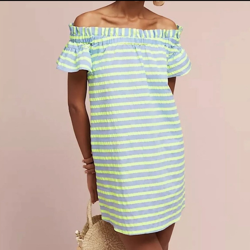Anthropologie Corey Lynn Calter dress Sz small runs big green grey off shoulder